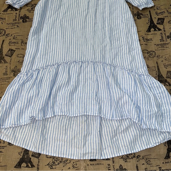 Saks Fifth Avenue 100% Linen Blue White 3/4 Sleeve Off Shoulder Maxi Dress - Picture 4 of 16